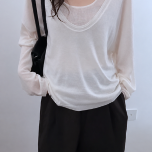 1F793688-0025-4991-AFDA-DDE73BF7B954 透紗輕薄大U領長袖&背心