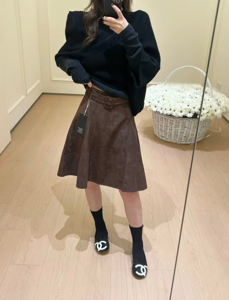 麂皮腰帶半裙