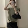 高領無袖毛感針織上衣