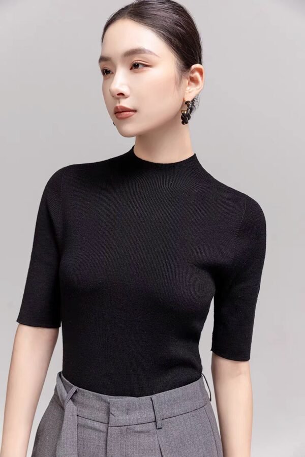 五分袖立領羊毛針織衫