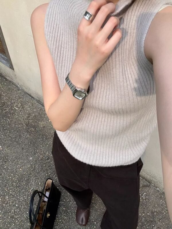 高領無袖羅紋針織上衣