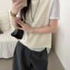 橫條伉針織羊毛背心