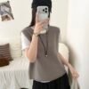 橫條伉針織羊毛背心